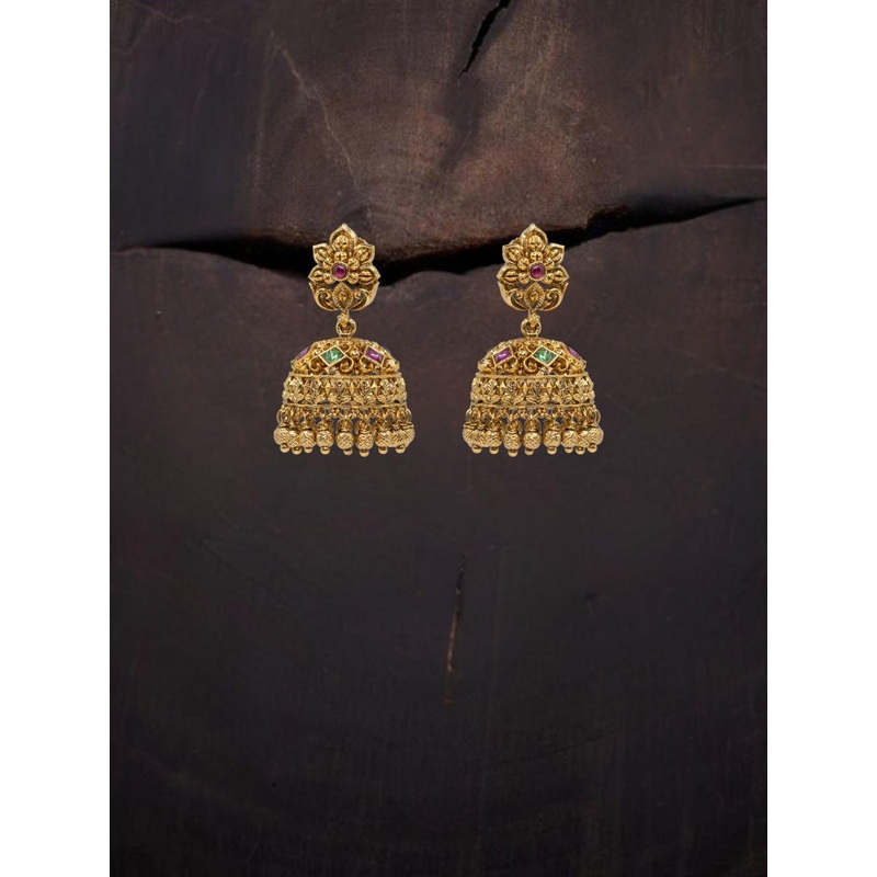 South Temple Jewellery Gold-Plated Artificial Stones & Beads Temple Contemporary Jhumkas
