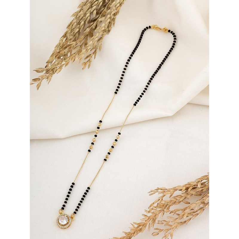 Wynona Rhodium-Plated AD Stone Studded & Beaded Mangalsutra