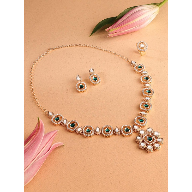 Zaveri Pearls Gold-Plated AD & Kundan-Studded Jewellery Set