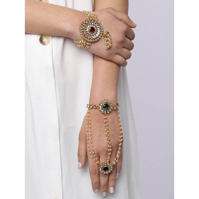 Zaveri Pearls Set Of 2 Gold-Plated Pearl & Kundan Studded Wedding Collection Bracelets