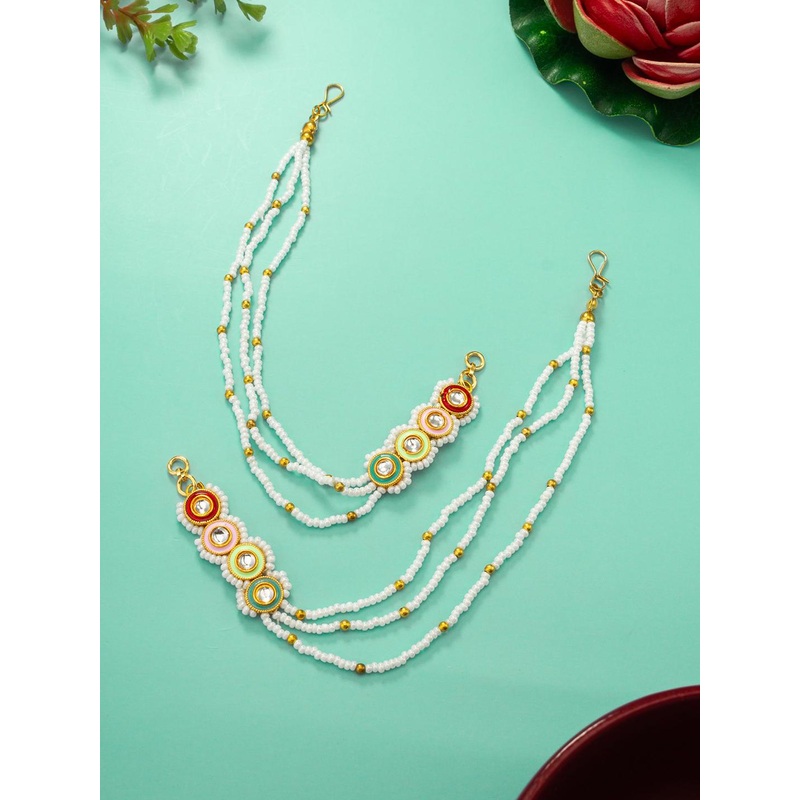 Anouk Gold-Plated Pearls Beaded And Stones Studded Circular Shaped Ear Chains