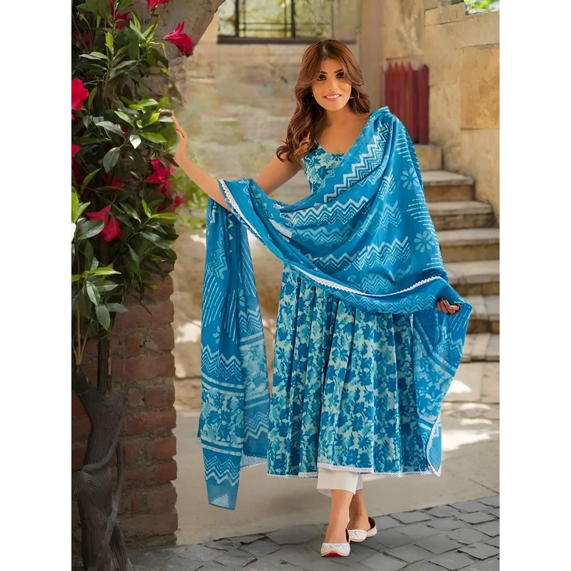 Anouk Rustic Women Floral Printed Anarkali Kurta with Trousers & Dupatta