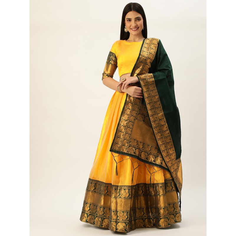Fabcartz Zari Woven Design Semi-Stitched Lehenga & Unstitched Blouse With Dupatta