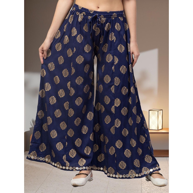 FAMBEE Women Printed Flared Knitted Palazzos