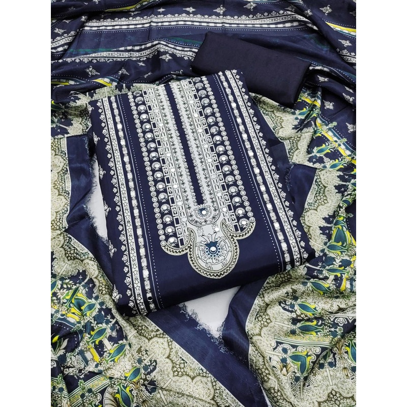 ICCHIT FAL Floral Printed Beads And Stones Unstitched Dress Material