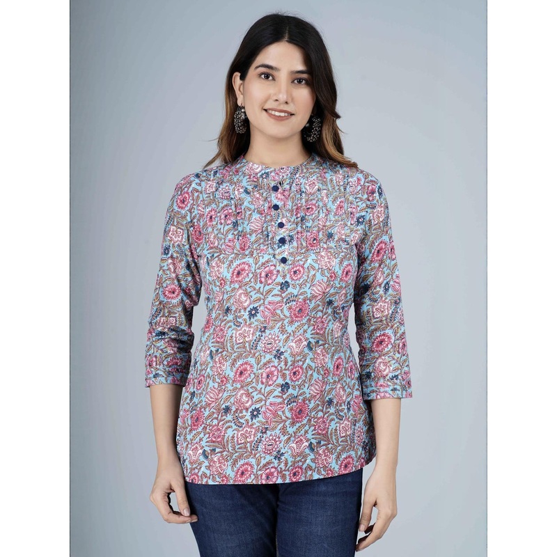 Indiwest  Women Multi Coloured Ethnic Printed Cotton Tunic