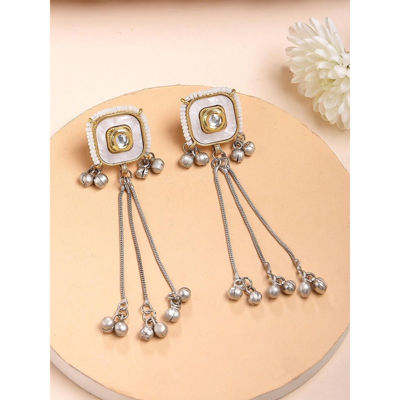 KARATCART Gold Plated Pearls Studded Contemporary Drop Earrings