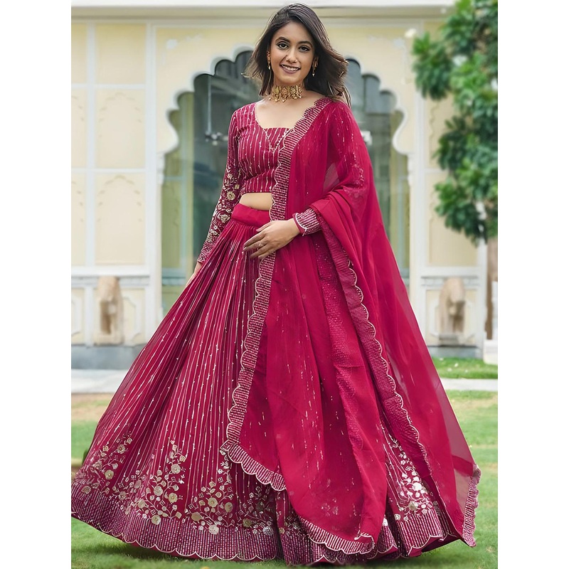 Kedar Fab Embroidered Georgette Semi-Stitched Lehenga & Unstitched Blouse With Dupatta