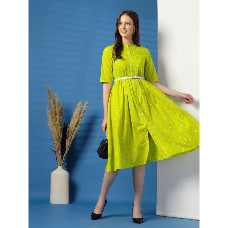 Sangria Women Printed Cotton Fit and Flare Dress