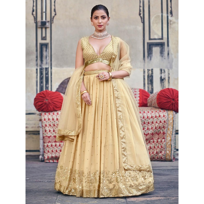 SHOPGARB Embroidered Sequinned Semi-Stitched Lehenga & Unstitched Blouse With Dupatta