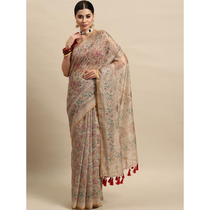 Silk Land Kalamkari  Chanderi Cotton Digital Print Saree with Tasselled