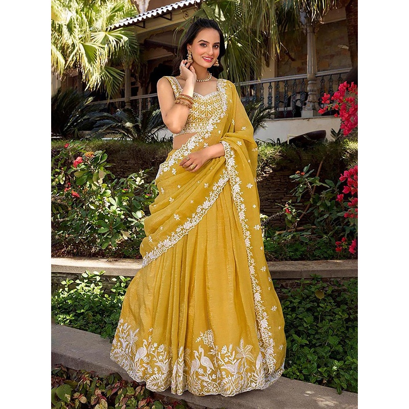 Siya Fashion Embroidered Semi-Stitched Lehenga & Unstitched Blouse And Dupatta