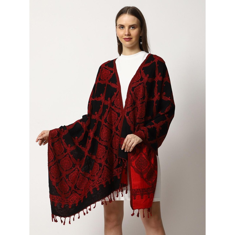 SWI Stylish Tasselled Woven Design Woollen Stole