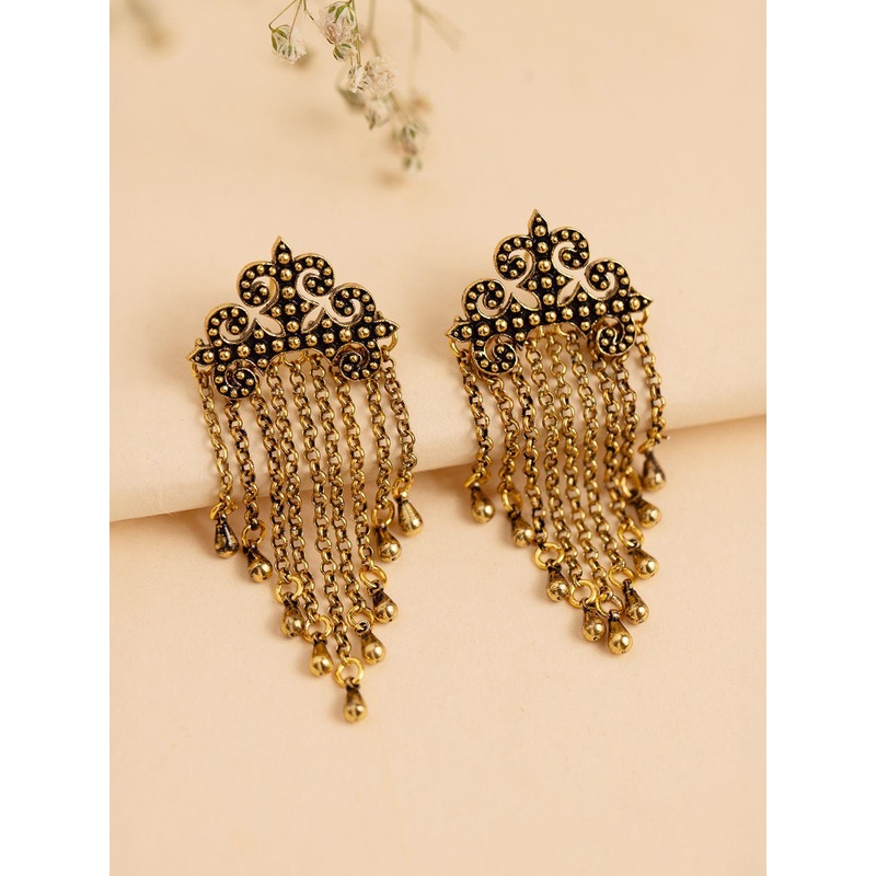 Voylla Gold Plated Quirky Fringe Drop Earrings