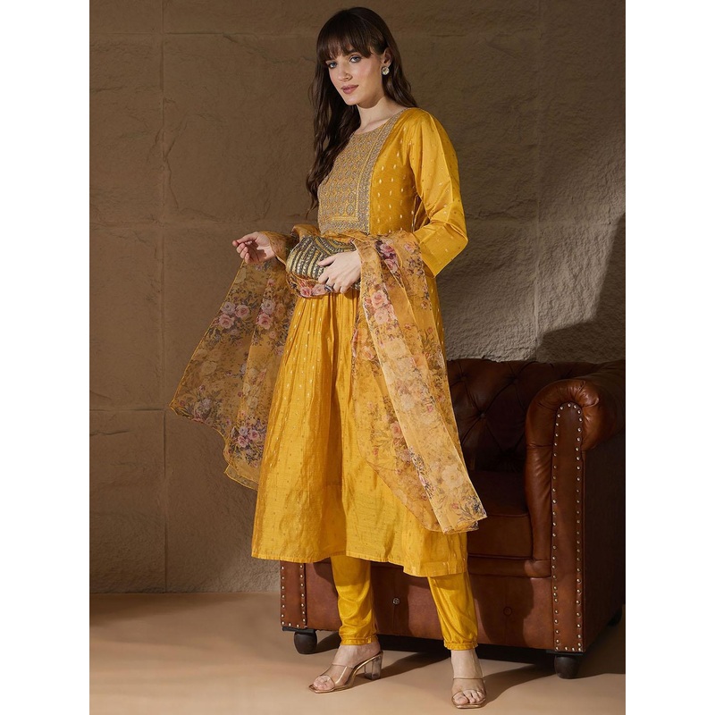 VredeVogel Women Ethnic Motifs Embroidered A-Line Kurta with Trousers & Dupatta