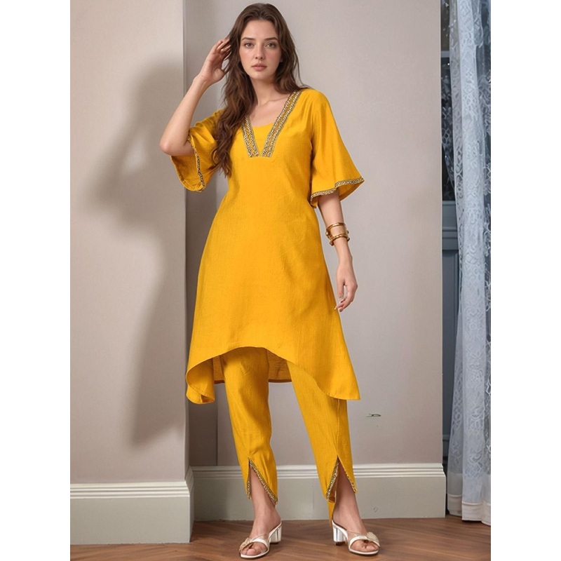 Women Solid Ethnic Kurta with Dhoti Pant
