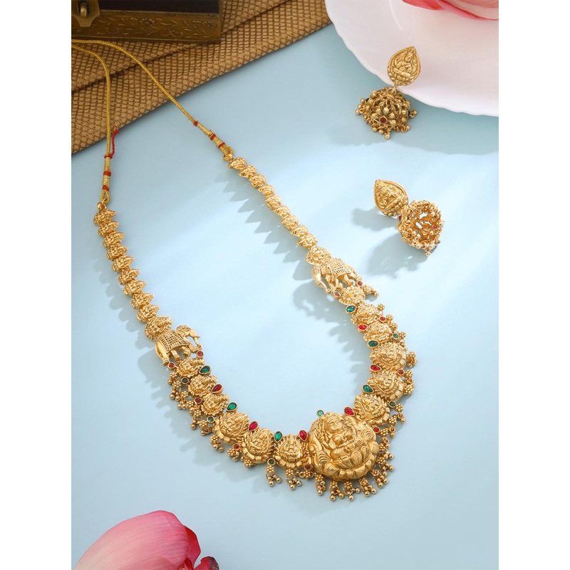 Yellow Chimes Gold-Plated Long Temple Necklace & Earrings