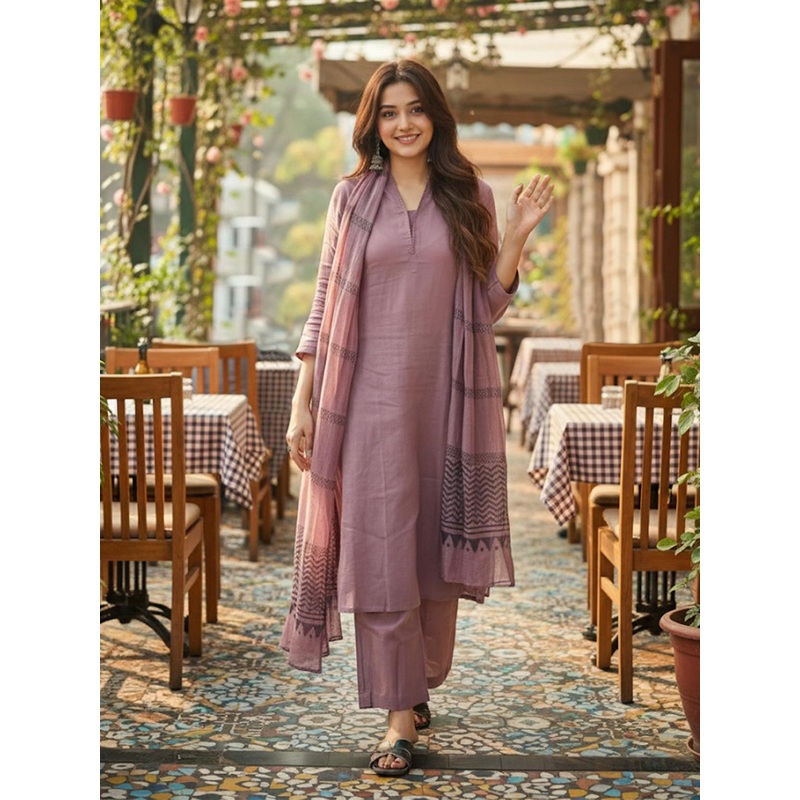 Aaghnya Women Solid Viscose Rayon Kurta Sets