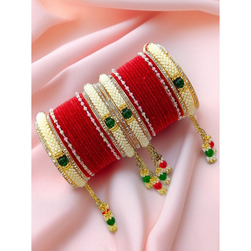 BeautyTrends Set Of 32 Gold-Plated AD Studded Latkan Chuda Bangle