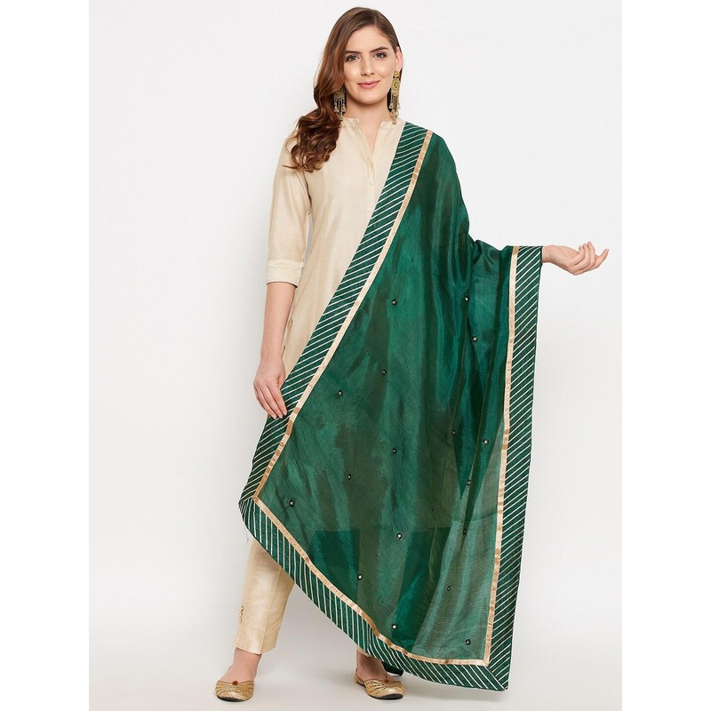 Clora Creation Green & Gold-Toned Printed Dupatta with Gotta Patti
