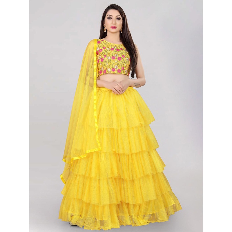 DIVASTRI Floral Embroidered Semi-Stitched Lehenga Choli