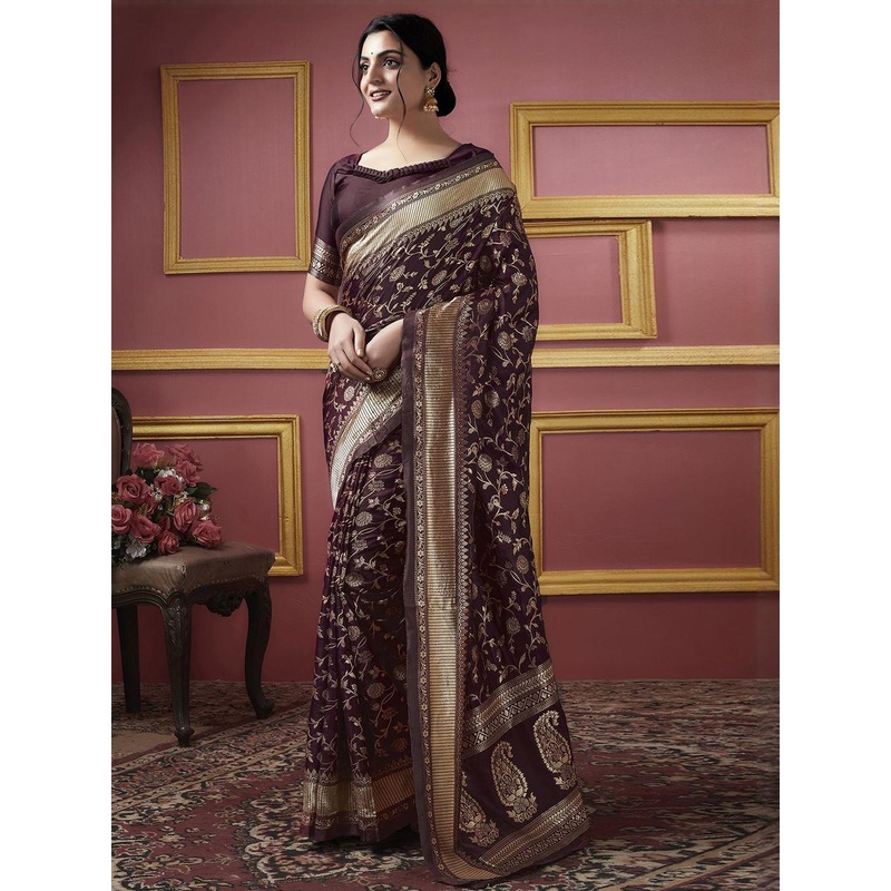 HERE&NOW Woven Design Zari Silk Blend Banarasi Saree