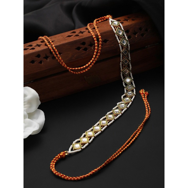 Jazz and Sizzle Women Gold-Plated Kundan-Studded Pearls-Beaded Matha Patti