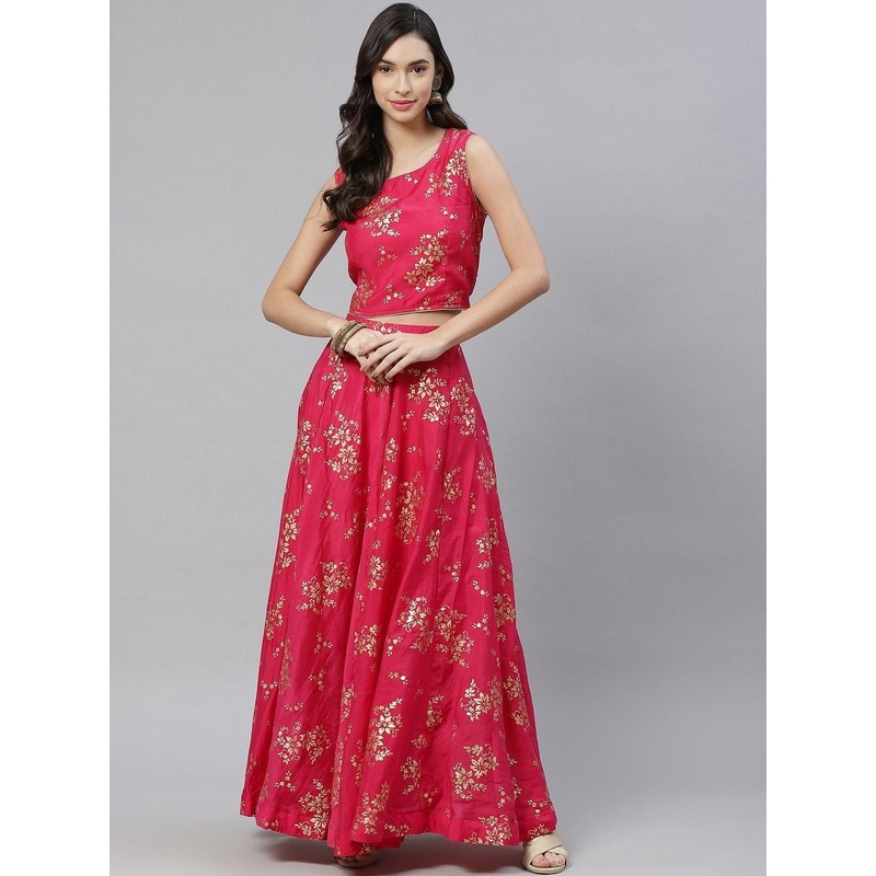 KALINI Women Pink Printed Ready To Wear Lehenga