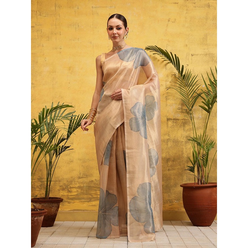 Silk Land Floral Printed Tissue Chanderi Ready to Wear Saree