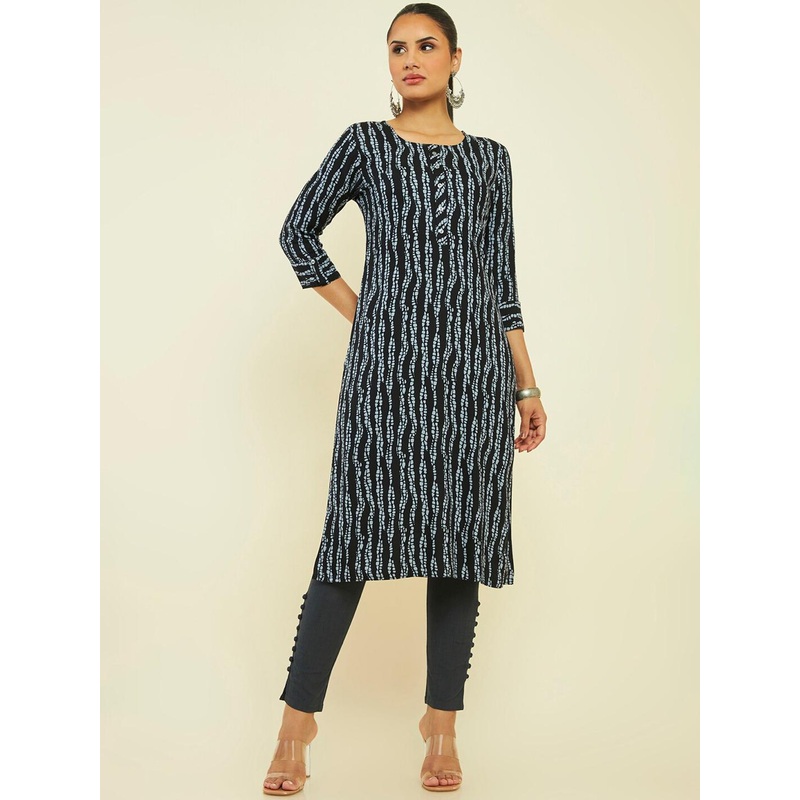 Soch Abstract Printed Roll Up sleeves Straight Kurta