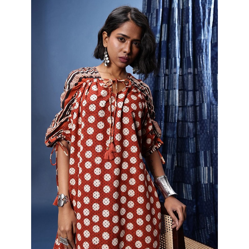 Taavi Polka Dot Printed Pure Cotton Bagru Kurta