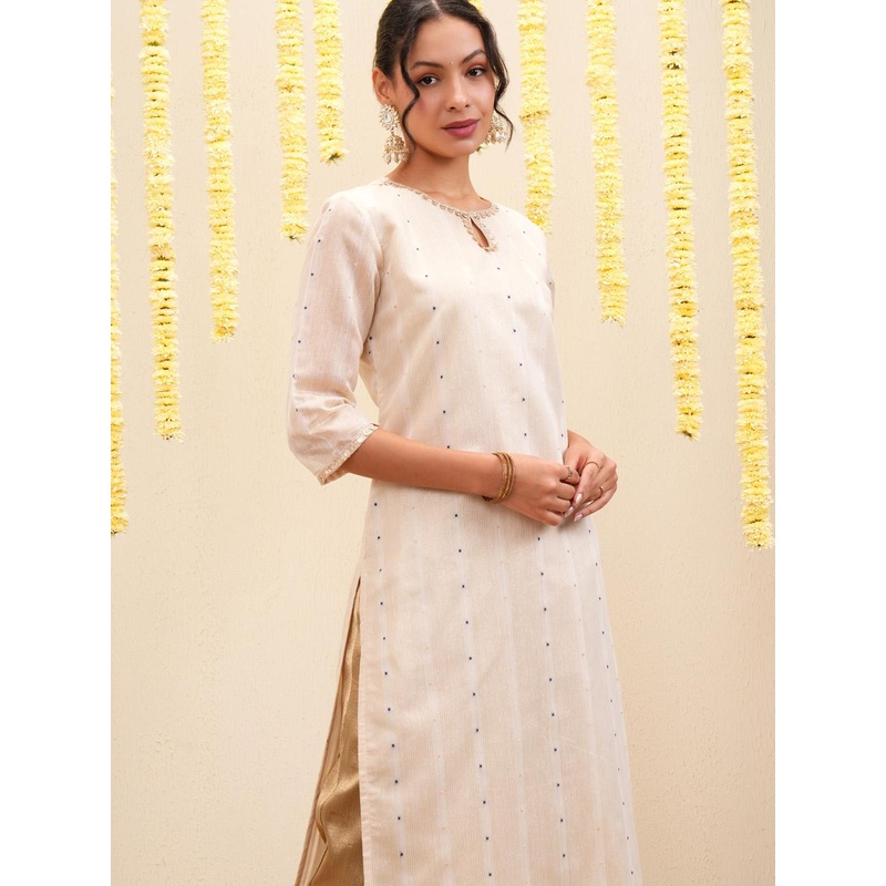 Vishudh Ethnic Motifs Printed Keyhole Neck Mirror Work Straight  Kurta