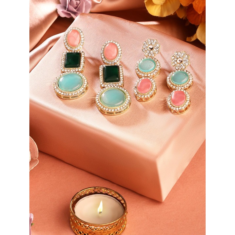 Zaveri Pearls Set Of 2 Gold Plated Contemporary Drop Earrings