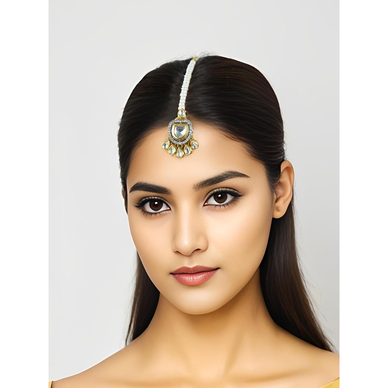 aadita Kundan Studded & Pearls Beaded Maang Tikka