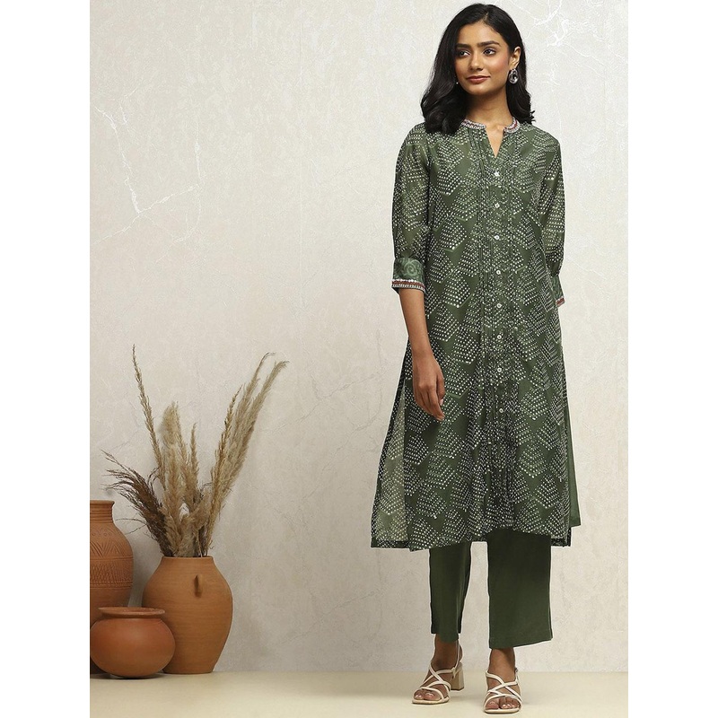 Biba Ethnic Motifs Printed Chanderi Cotton Kurta With Palazzos