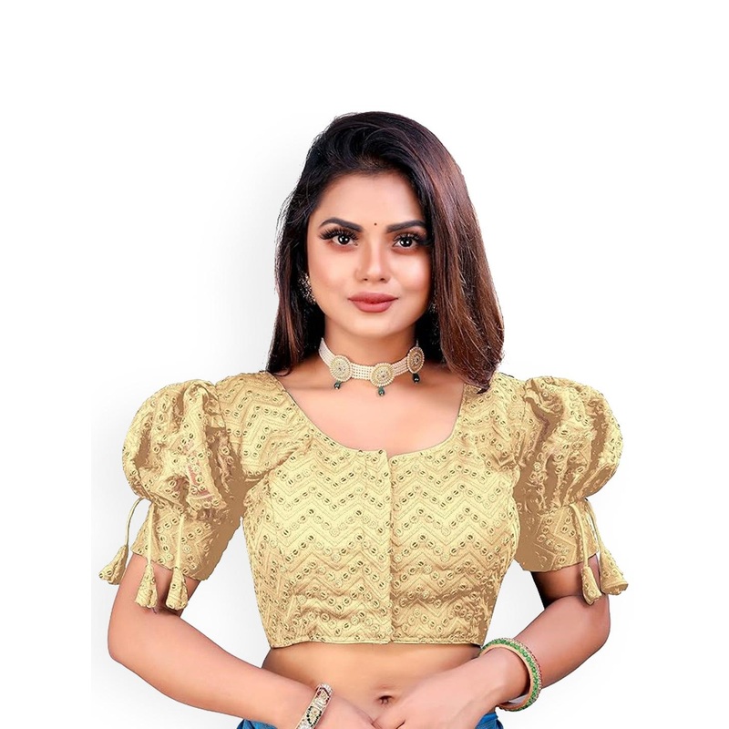 EZSTALL Embroidered U-Neck Puff Sleeves Saree Blouse