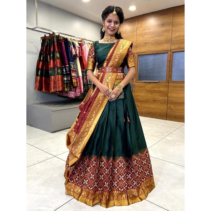 Fabcartz Ethnic Motifs Woven Design Semi-Stitched Lehenga & Unstitched Blouse With Dupatta