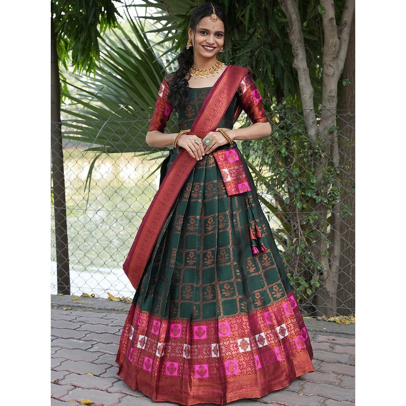 Fabcartz Woven Design Semi-Stitched Lehenga & Unstitched Blouse With Dupatta