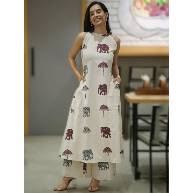 GoSriKi Women Ethnic Motifs Printed A-Line Kurta with Palazzo