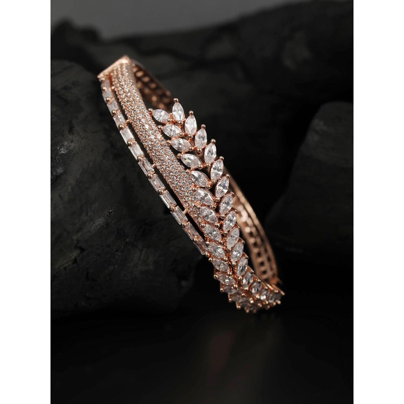 Priyaasi Women Rose-Gold Toned & Plated American Diamond Studded Handcrafted Kada Bracelet