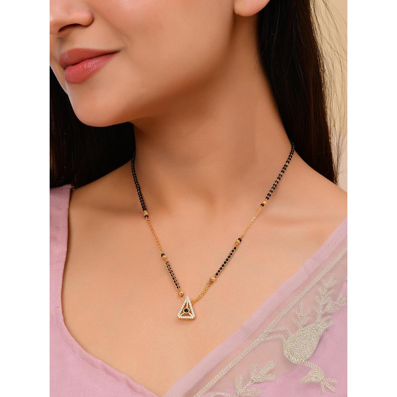 VOJ Gold Plated AD Studded Geometrical Shaped Mangalsutra