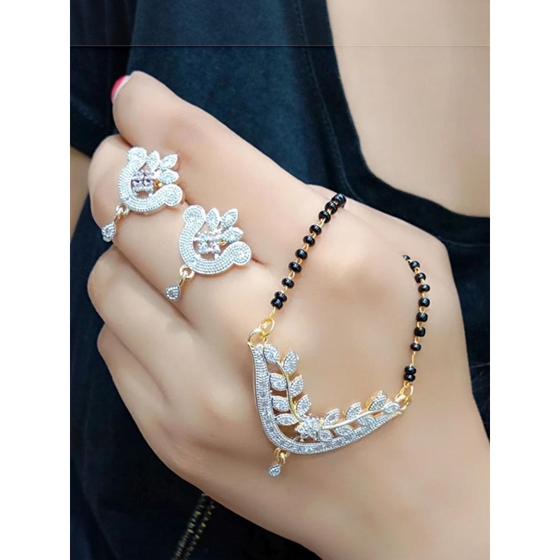 A. K. FASHION JEWELLERY Artificial Stones Studded & Beaded Mangalsutra With Earrings