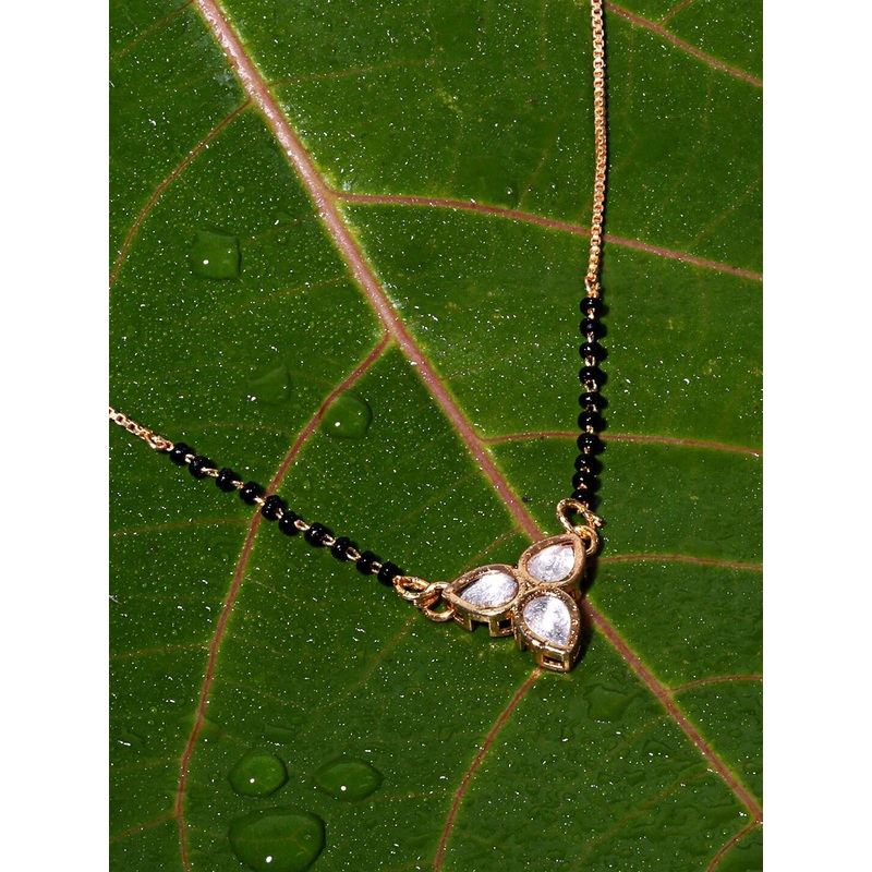 ABDESIGNS Gold-Plated Kundan Polki Diamond Studded & Beaded Mangalsutra