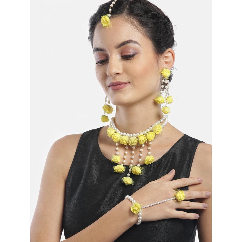 Anouk Beaded Traditional Floral Haldi Jewellery Set