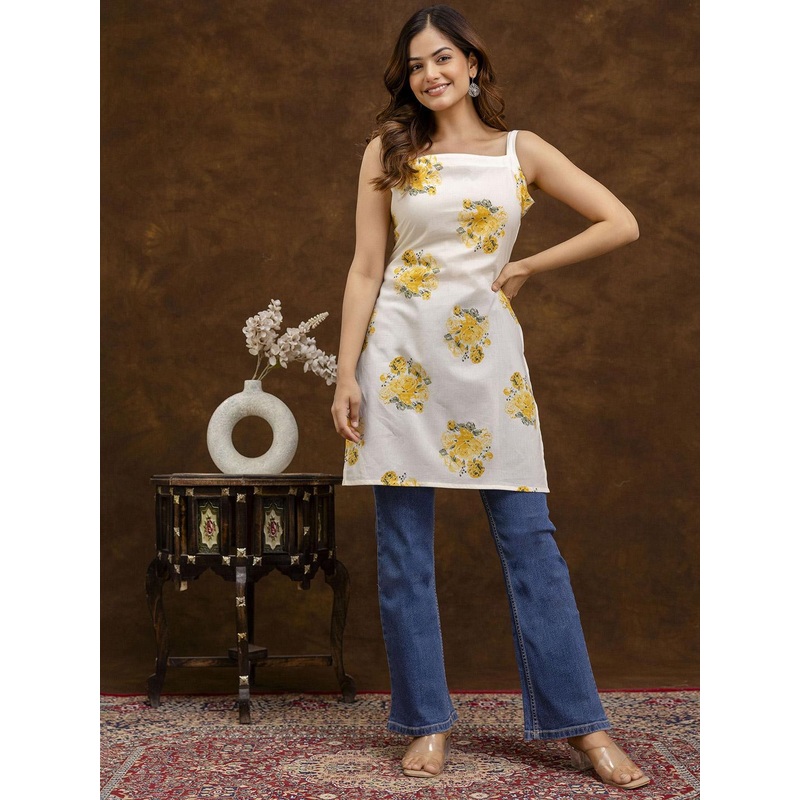 Anouk Rustic Floral Printed Square Neck Pure Cotton Kurti