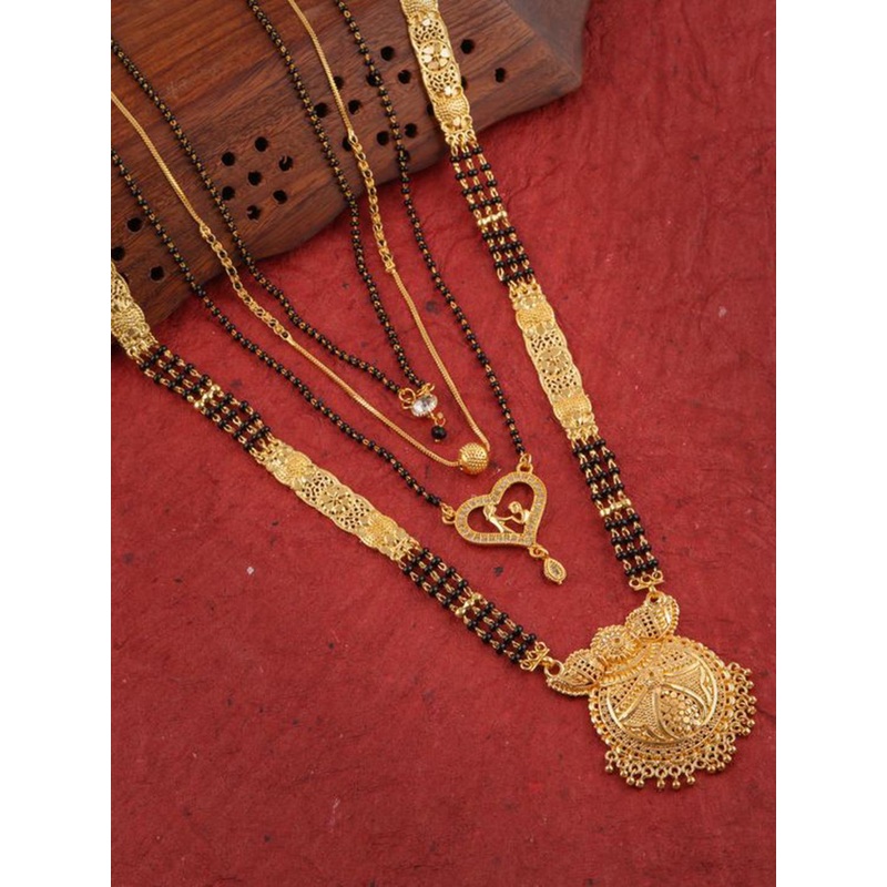 Anouk Set of 4 Gold-Plated Stones Studded and Beaded Long & Short Mangalsutras