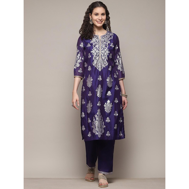 Biba Ethnic Printed Straight Kurta With Palazzos