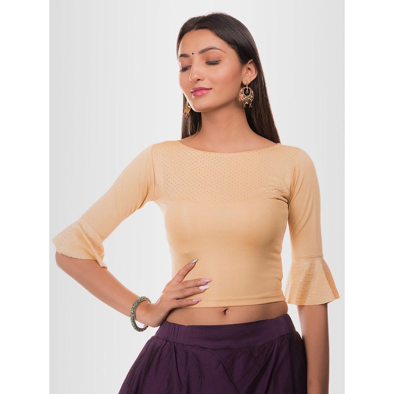 Bindigasm’s Advi Foil Printed Ruffles Sleeves Stretchable Saree Blouse