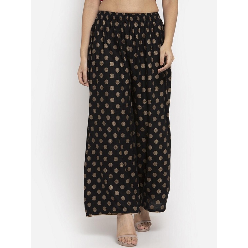 Clora Creation Women Black & Gold-Toned Polka Dot Print Wide Leg Palazzos