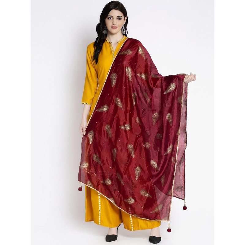 Clora Creation Women Maroon & Gold-Coloured Printed Dupatta